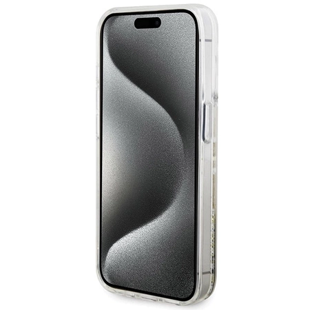 Etui Guess Liquid Glitter Gold Stripes na iPhone 15 Pro - przezroczyste