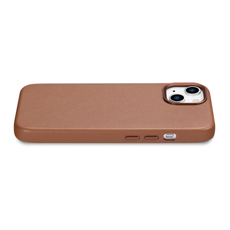 iCarer Case Leather pokrowiec etui z naturalnej skóry do iPhone 14 brązowy (WMI14220705-BN) (kompatybilne z MagSafe)