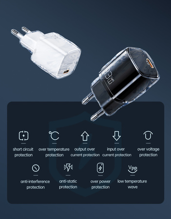 £adowarka do telefonu Mcdodo nano GaN, USB-C PD QC - 33W Czarna