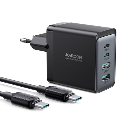 Joyroom ładowarka GaN 67W 4 porty (2x USB, 2x USB C) czarna (TCG02) + kabel USB C – USB C 100W 1.2m