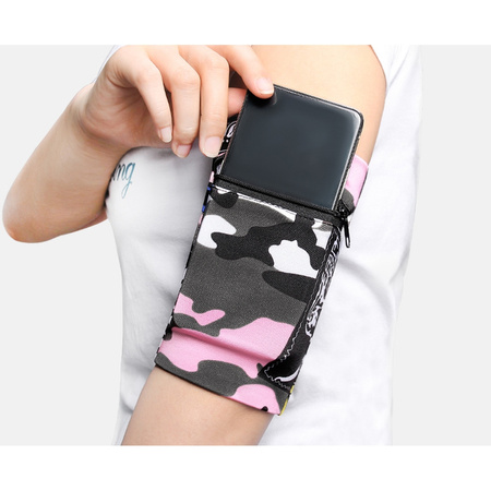 Materiałowa opaska armband na ramię do biegania fitness paski biały / czarny