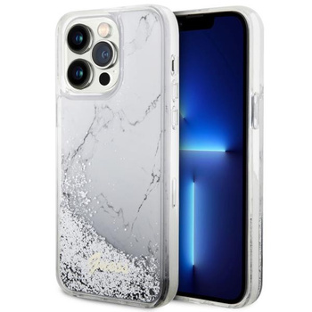Etui Guess GUHCP14XLCSGSGH na iPhone 14 Pro Max 6.7" - białe Liquid Glitter Marble