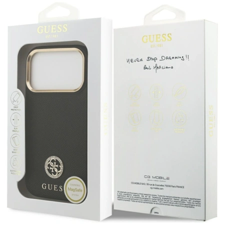 GUESS ETUI GRAINED STRASS LOGO DO IPHONE 17 PRO MAGSAFE Z LUKSUSOWYM