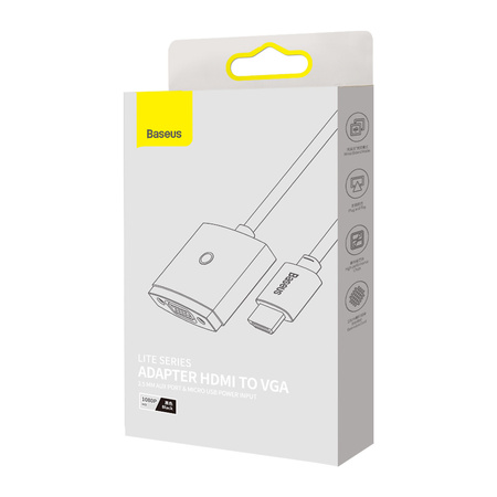 Baseus Lite Series przejściówka adapter HDMI do VGA + mini jack 3,5mm / zasilanie micro USB czarny (WKQX010101)