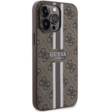 Etui Guess 4G Printed Stripes MagSafe na iPhone 15 Pro Max - brązowe