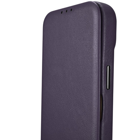 iCarer CE Premium Leather Folio Case skórzane etui iPhone 14 z klapką magnetyczne MagSafe ciemnofioletowy (WMI14220713-DP)