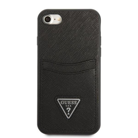 Etui Guess GUHCI8PSATPK na iPhone 7 / 8 / SE 2020 / SE 2022 hardcase - czarne Saffiano Triangle Logo Cardslot