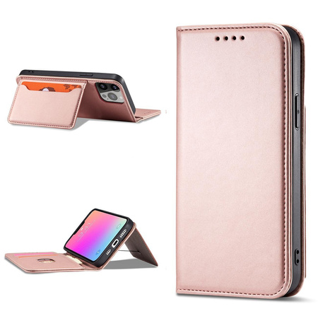 Magnet Card Case etui do iPhone 13 Pro pokrowiec portfel na karty kartę podstawka różowy