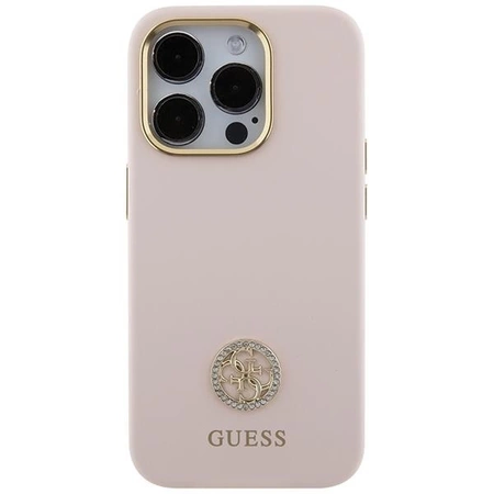 Etui Guess Silicone Logo Strass 4G na iPhone 15 Pro - jasnoróżowe