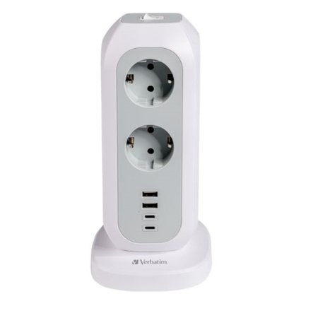 Verbatim Przedłużacz pionowy 15w111xAC UE/2xUSB-C/2xUSB-A 2m EUPT-01 biały/white 49547