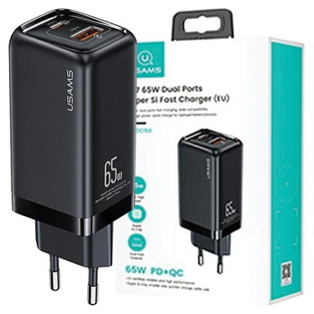 USAMS ŁADOWARKA 1XUSB-C 1XUSB T47 65W PD DO TELEFONÓW Z SZYBKIM ŁADOWANIEM