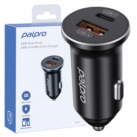 PALPRO SZYBKA ŁADOWARKA SAMOCHODOWA DO TELEFONU LAPTOPA 2X USB-C USB-A 60W