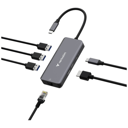 VERBATIM PRZEJŚCIÓWKA HUB 3xUSB-A HDMI 3.2 RJ45 DO LAPTOPA ALUMINIOWA 32157