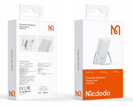 Powerbank Mcdodo GoPower  5000mAh PD 3.0 ,Do IPhone, Magnetyczny Bia³y