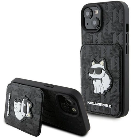 Etui Karl Lagerfeld Saffiano Cardslots and Stand Monogram Choupette do iPhone 15 - czarne