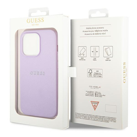 Guess GUHCP14LPSASBPU iPhone 14 Pro 6,1" fioletowy/purple Saffiano Strap