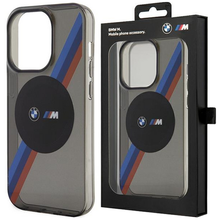 Etui BMW BMHMP14XHDTK na iPhone 14 Pro Max - szare hardcase Tricolor Stripes MagSafe