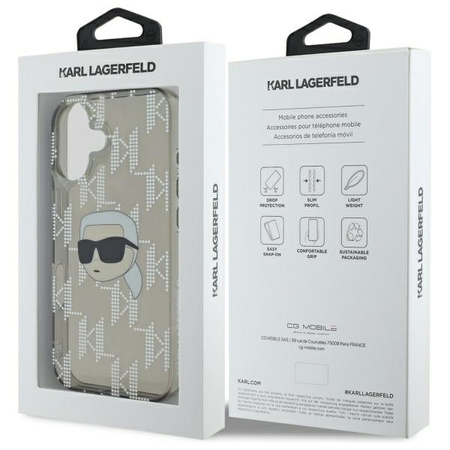 KARL LAGERFELD CASE DO IPHONE 16 6.1 Z KARL HEAD I ELEKTROPLATOWANĄ POWŁOKĄ