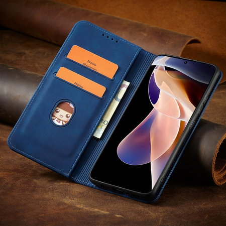 Magnet Fancy Case etui do Xiaomi Redmi Note 11 pokrowiec portfel na karty kartę podstawka niebieski