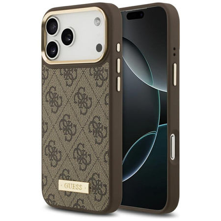 Etui Guess 4G Logo Plate MagSafe do iPhone 17 Pro Max brązowy