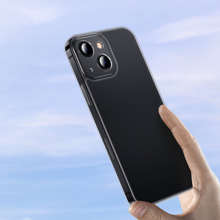 Baseus Frosted Glass Case etui pokrowiec do iPhone 13 sztywna obudowa z żelową ramką czarny (ARWS000901)