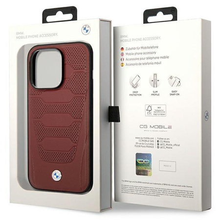 Etui BMW BMHMP14X22RPSR na iPhone 14 Pro Max burgundowy/burgundy Leather Seats Pattern MagSafe