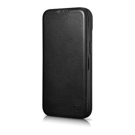 iCarer CE Oil Wax Premium Leather Folio Case skórzane etui iPhone 14 Plus z klapką magnetyczne MagSafe czarny (AKI14220707-BK)