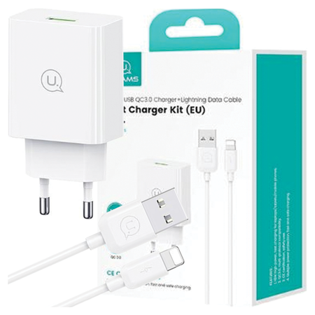 USAMS ŁADOWARKA SIECIOWA 18W Z KABLEM DO LIGHTNING IPHONE 11 12 13 14 15
