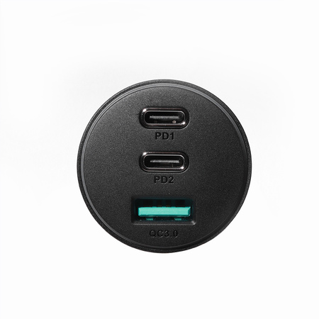 Joyroom ładowarka samochodowa 70W z 3 portami: USB, 2 x USB C czarna (JR-CL26)