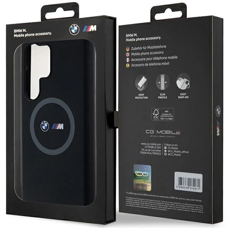 Etui BMW M Silicone Printed Ring MagSafe na Samsung Galaxy S24 Ultra - czarne