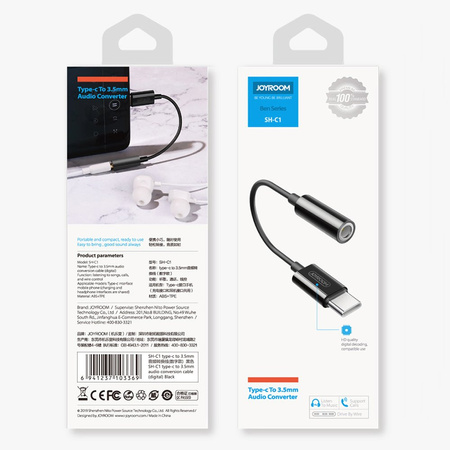 Joyroom adapter przejściówka słuchawek 3,5 mm mini jack (żeński) - USB Typ C (męski)  czarny (SH-C1)