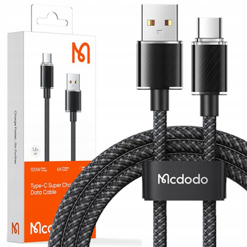 Kabel USB-C, Mocny, Super Szybki, Mcdodo, 100W, 1.2M, czarny