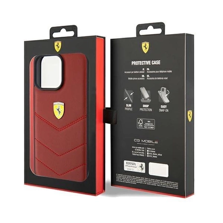 Etui Ferrari Leather Stitched Lines na iPhone 15 Pro Max - czerwone