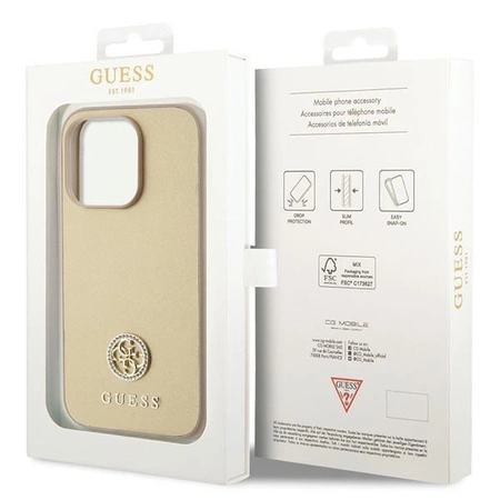 Etui Guess Strass Metal Logo do iPhone 15 Pro Max - złote