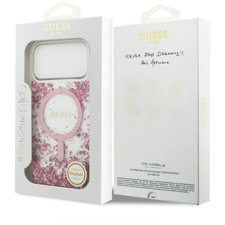 Etui Guess Resin Bottom Glitter MagSafe do iPhone 17 Pro Max różowy