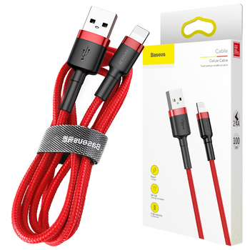 Baseus Cafule Cable wytrzymały nylonowy kabel przewód USB / Lightning QC3.0 2.4A 1M czerwony (CALKLF-B09)