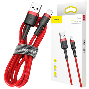Baseus Cafule Cable wytrzymały nylonowy kabel przewód USB / Lightning QC3.0 2A 3M czerwony (CALKLF-R09)