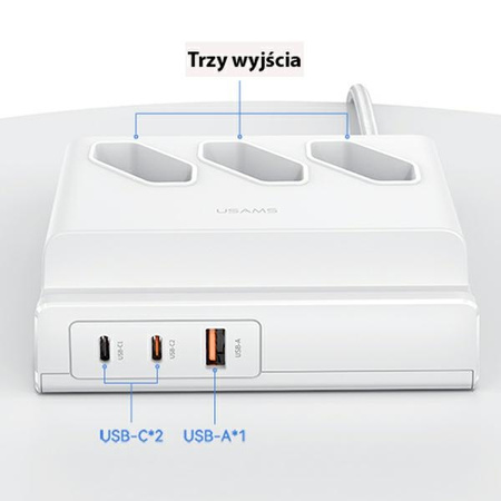USAMS LISTWA ZASILAJĄCA 65W DO TELEFONÓW I LAPTOPÓW USB EXTENSION SOCKET EU