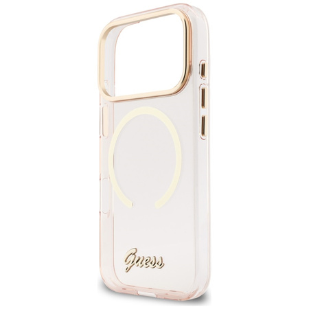 Etui Guess IML Script Metal MagSafe do iPhone 17 Pro Max różowy