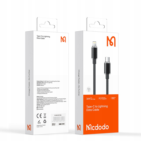 MCDODO ŁADOWARKA KABEL USB-C LIGHTNING DO IPHONE 11 12 13 14 PRO 2M CZARNY