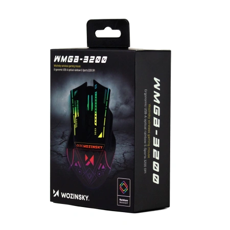Mysz bezprzewodowa Wozinsky WMGB-3200 gamingowa optyczna z wbudowanym akumulatorem 3200 DPI z oświetleniem RGB - czarna