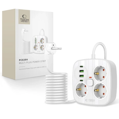 TECH-PROTECT LISTWA ZASILAJĄCA PCS3X4 DO KOMPUTERA TELEFONU 3 GNIAZDA