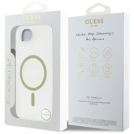 GUESS ETUI CASE IML GLITTER CIRCLE DO IPHONE 16E DO MAGSAFE PRZEZROCZYSTE