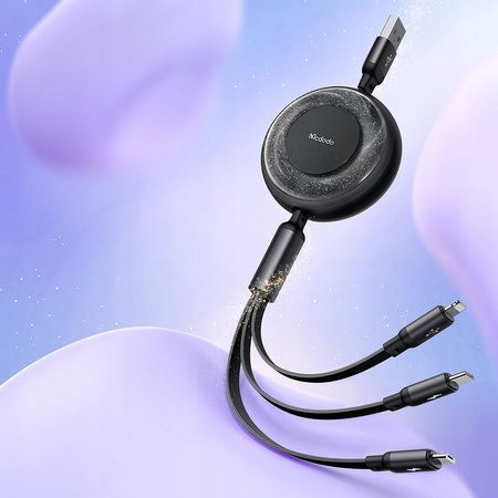 MCDODO KABEL USB 3W1 ZWIJANY SZYBKIE ŁADOWANIE USB-C LIGHTNING MICRO 66W