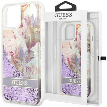 Guess GUHCP13SLFLSU iPhone 13 mini 5,4" fioletowy/purple hardcase Flower Liquid Glitter