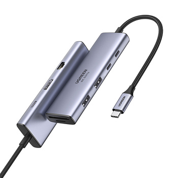 Hub USB-C Ugreen CM498, 3x USB, HDMI, VGA, RJ45, SD/TF, PD 100W