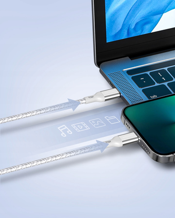 INNOSTYLE POWERFLEX KABEL USB-C LIGHTNING MFI SZYBKIEGO ŁADOWANIA DO IPHONE KEVLAR 2M SREBRNY