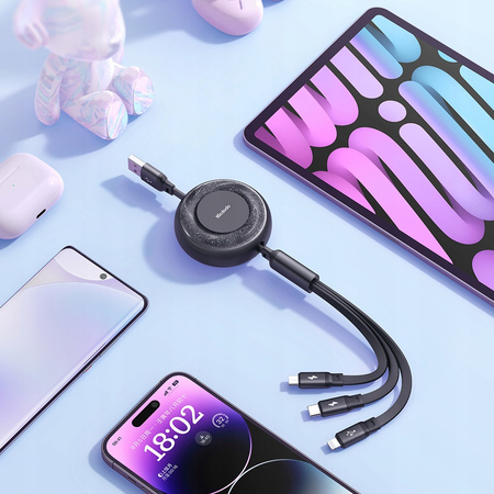 MCDODO KABEL USB 3W1 ZWIJANY SZYBKIE ŁADOWANIE USB-C LIGHTNING MICRO 66W