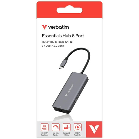 VERBATIM PRZEJŚCIÓWKA HUB 3xUSB-A HDMI 3.2 RJ45 DO LAPTOPA ALUMINIOWA 32157