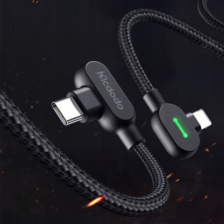 MCDODO KABEL KĄTOWY 90° USB-C LIGHTNING DWUSTRONNY DO IPHONE 13 14 LED 1M